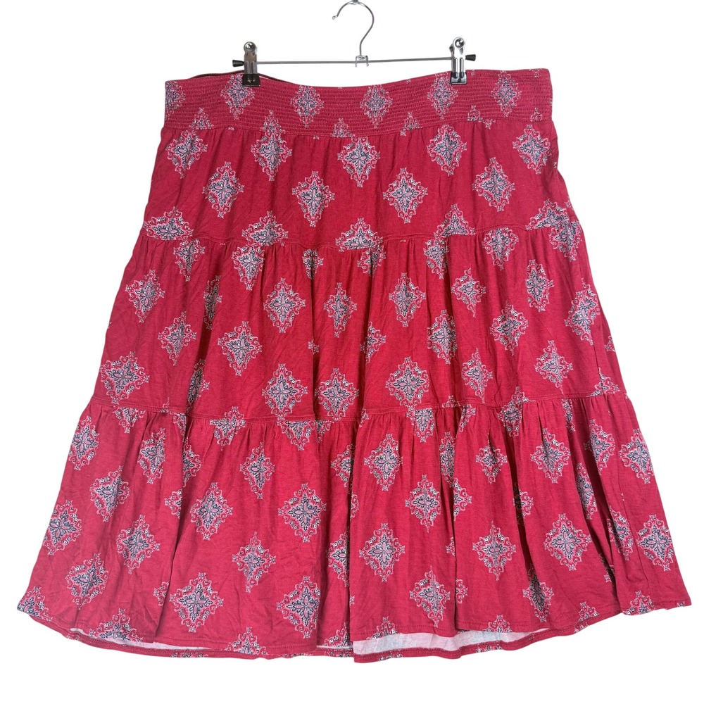 St. John's Bay Tiered Skirt Womens XL Red Medallion Boho Peasant Cottagecore